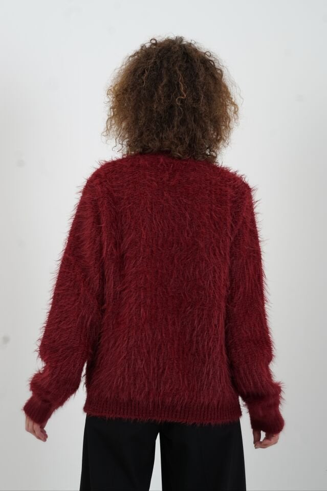 Bordo Sakallı Düğmeli Hırka