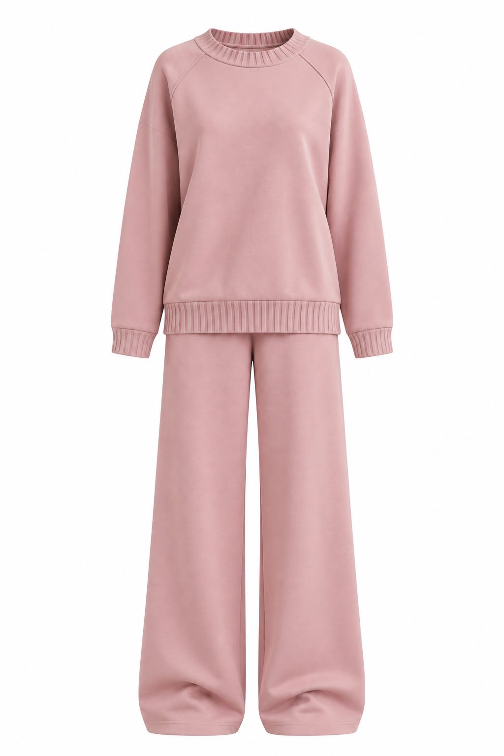 Pudra O Yaka Triko Detay Modal Sweatshirt Pantolon Takım