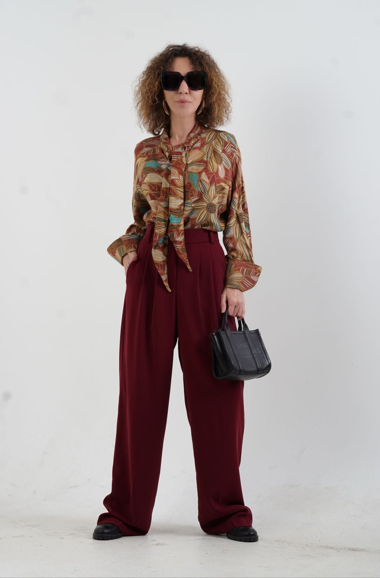 Bordo Geniş Paça Pantolon