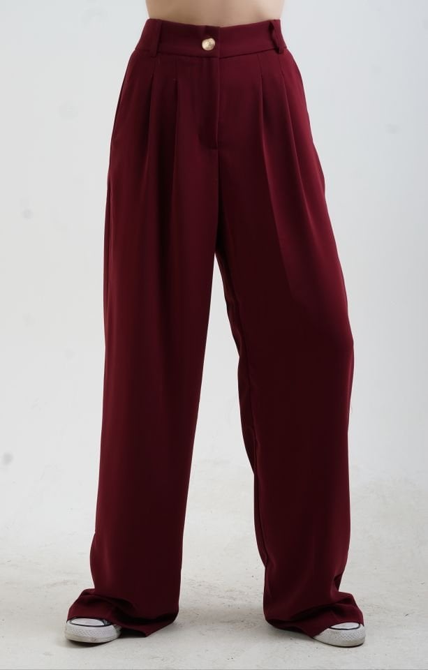 Bordo Geniş Paça Pantolon