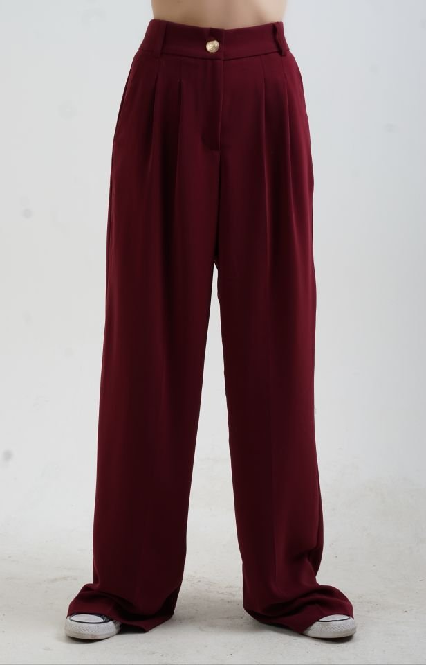 Bordo Geniş Paça Pantolon