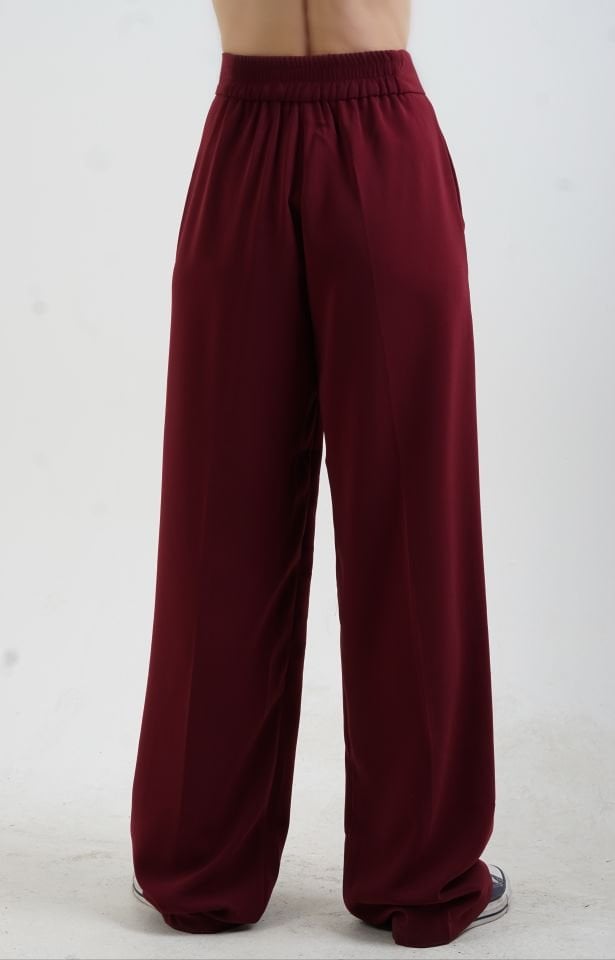 Bordo Geniş Paça Pantolon