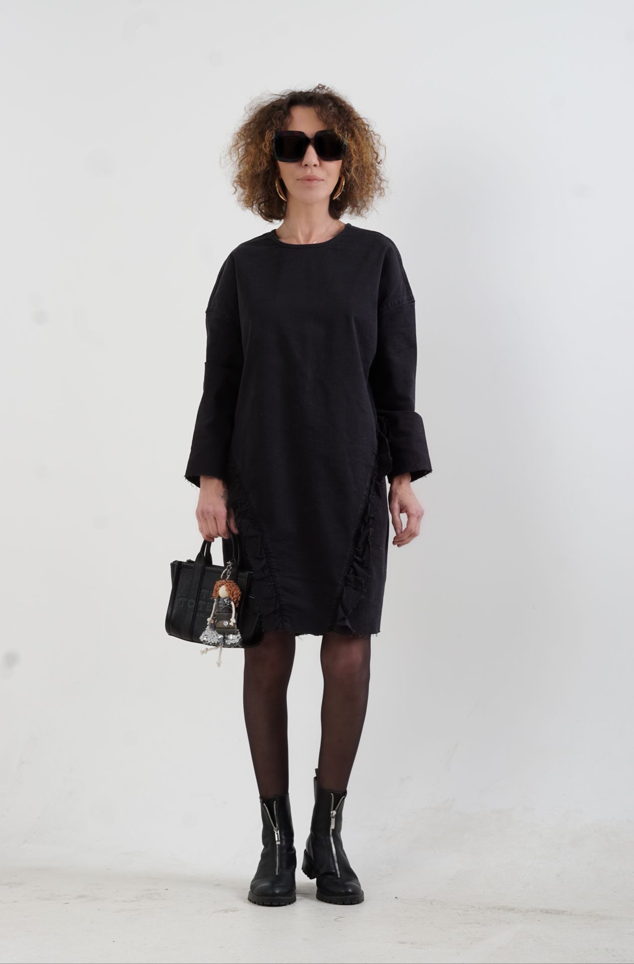 Volanlı Denim Elbise