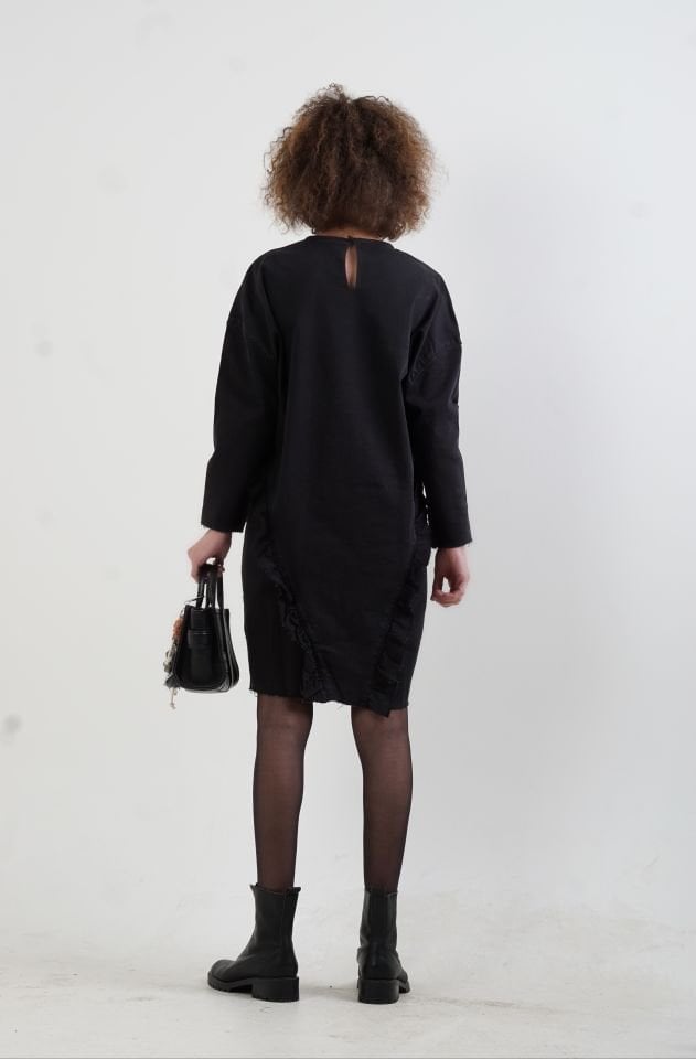 Volanlı Denim Elbise