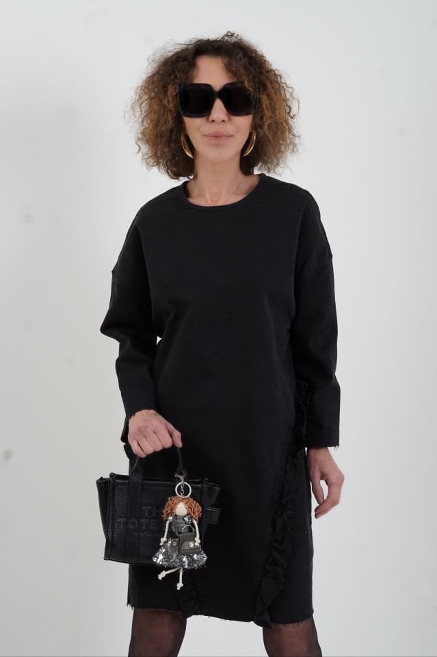 Volanlı Denim Elbise