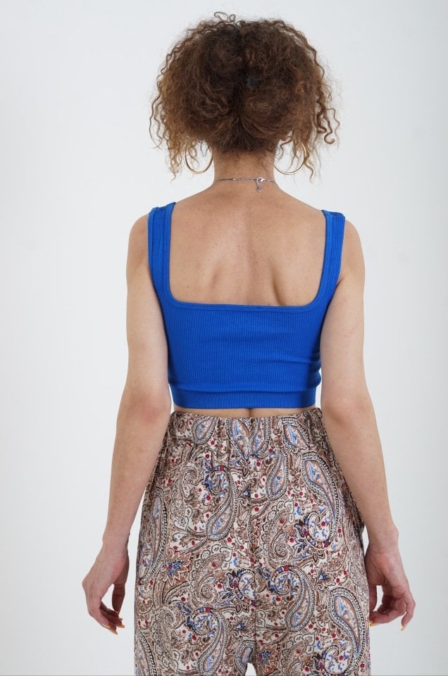 Saks Mavi Askılı Crop Top