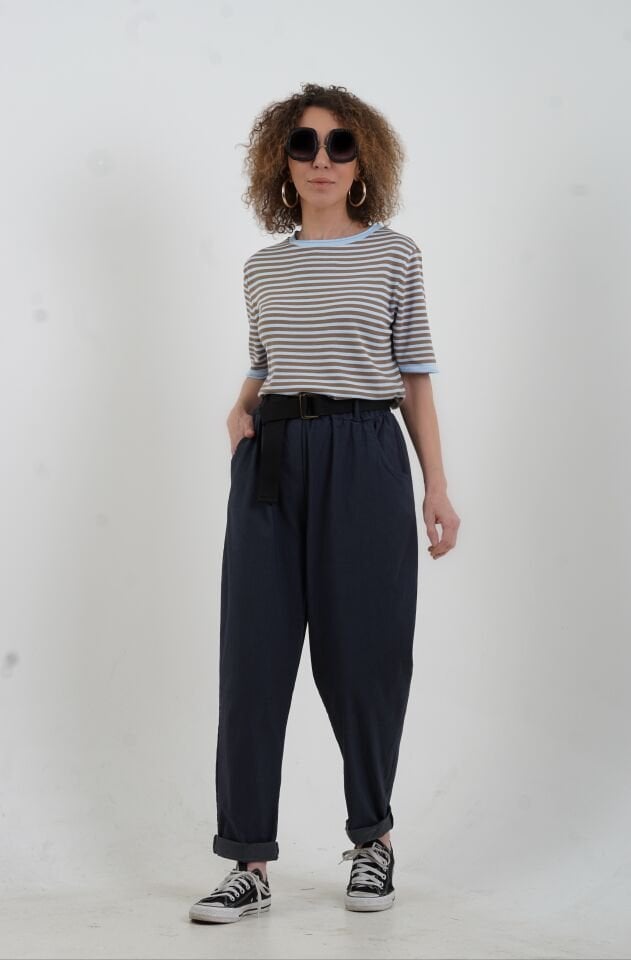 Lacivert Kemerli Likralı Pantolon
