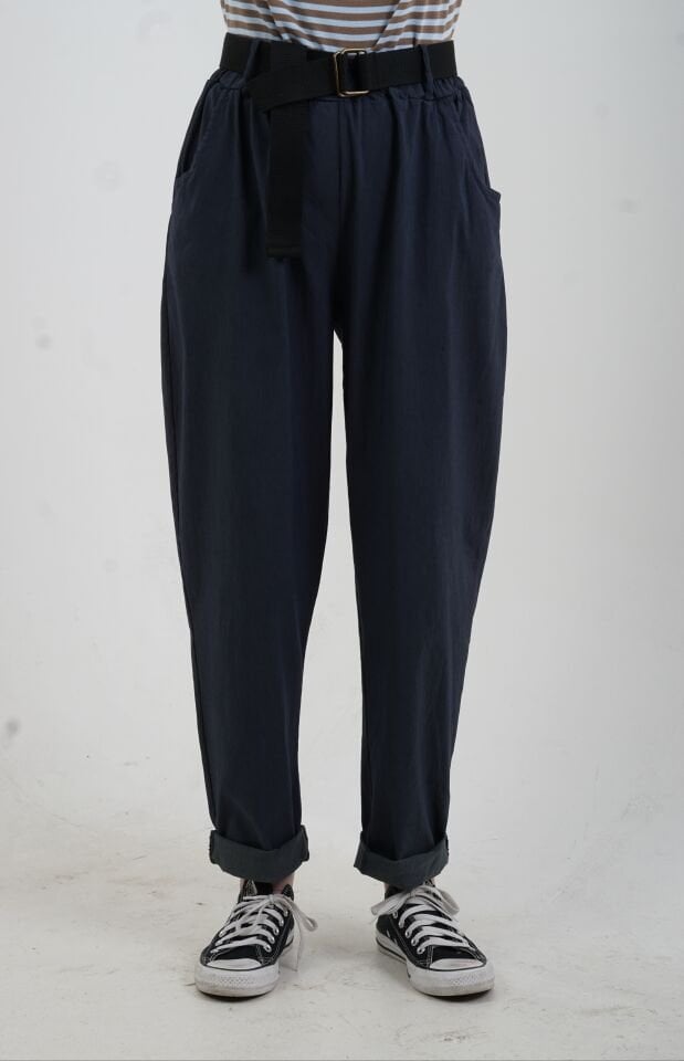 Lacivert Kemerli Likralı Pantolon