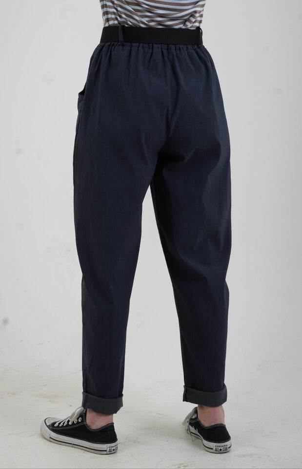 Lacivert Kemerli Likralı Pantolon