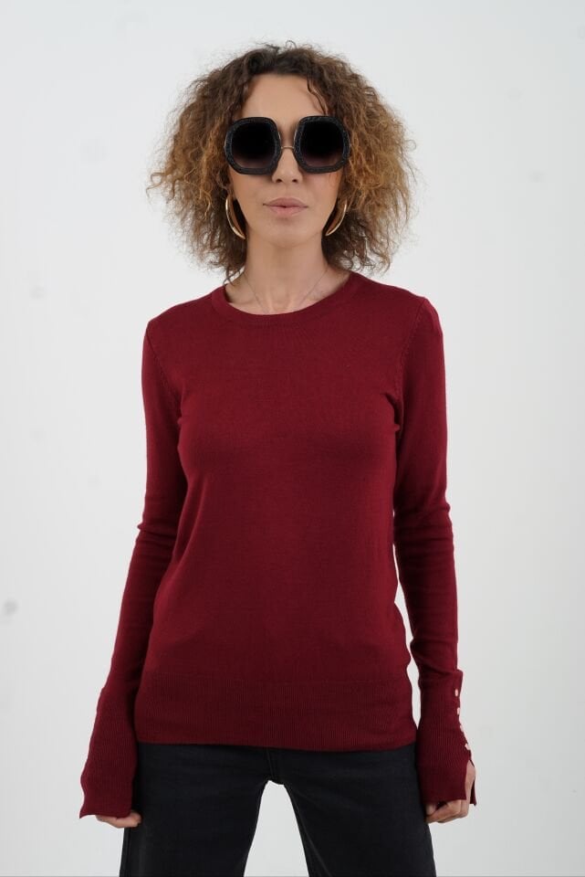 Bordo O Yaka Kolu Droplu Kazak