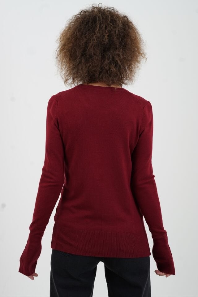 Bordo O Yaka Kolu Droplu Kazak