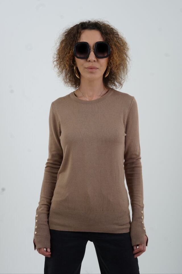 Koyu Vizon O Yaka Kolu Droplu Kazak