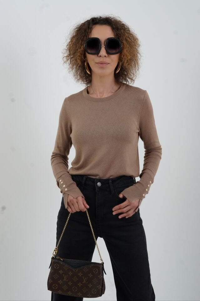 Koyu Vizon O Yaka Kolu Droplu Kazak