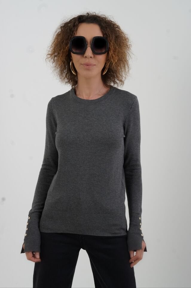 Koyu Füme O Yaka Kolu Droplu Kazak