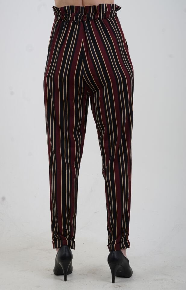 Çizgili Havuç Pantolon BORDO - S