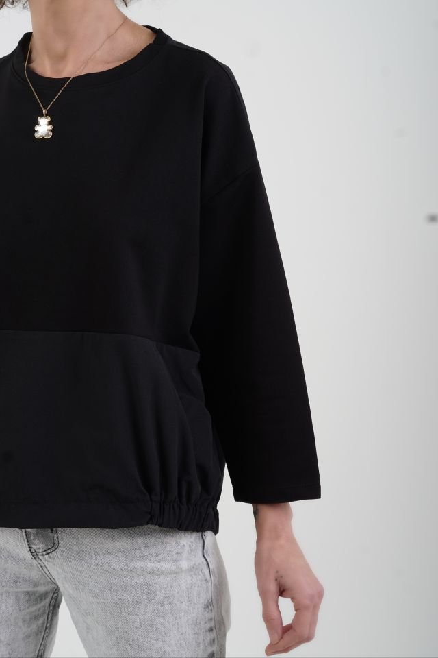 Siyah Arkası Dügmeli Poplin Mix Sweatshirt