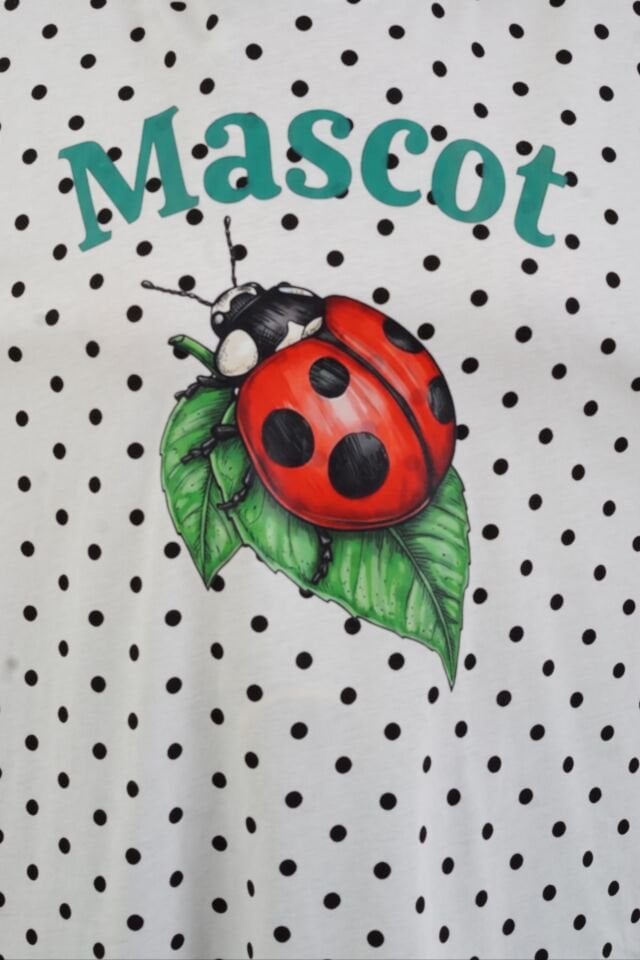 Beyaz Mascot Baskılı Puantiye Oversize Tshirt