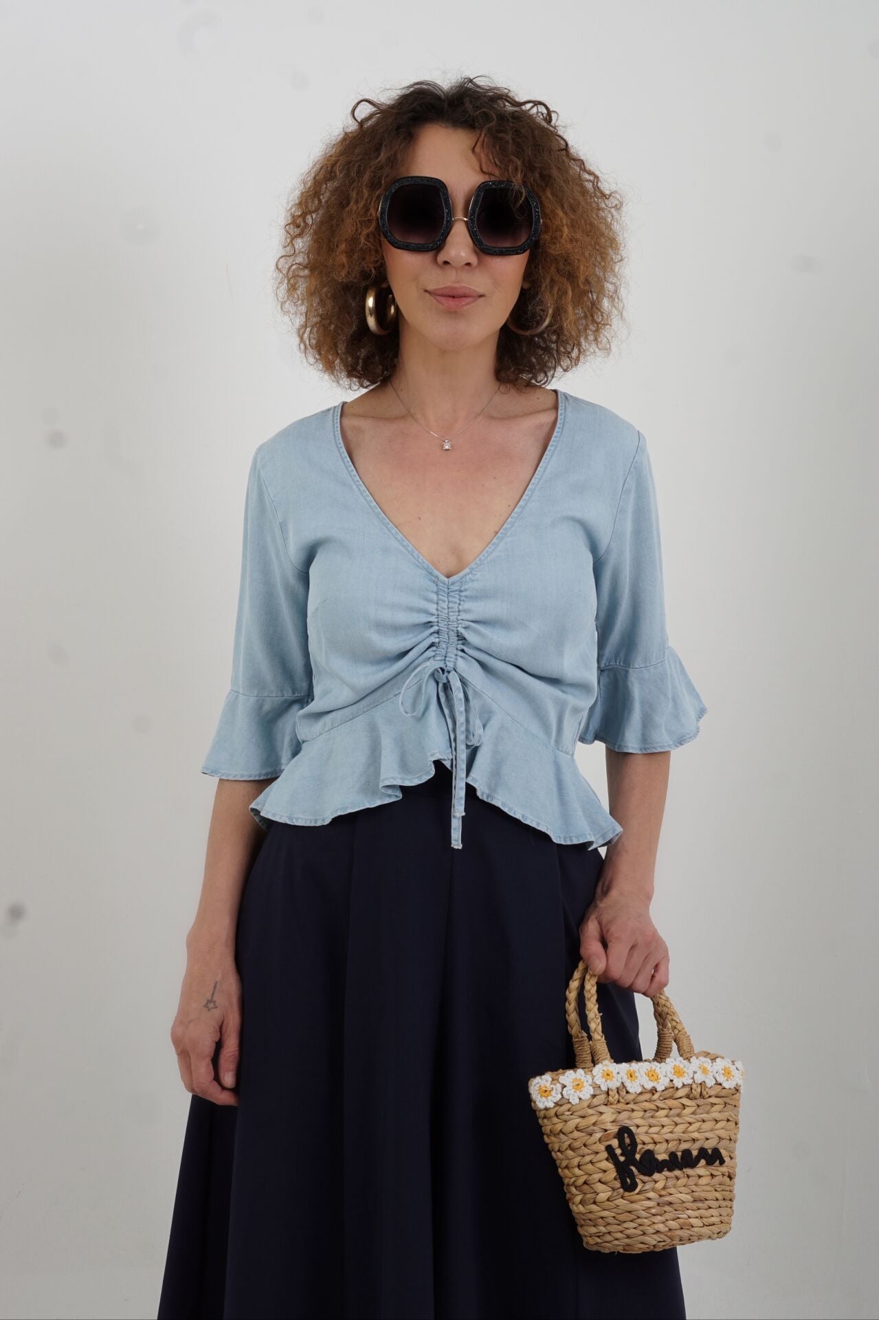 Volanlı Tencel Bluz
