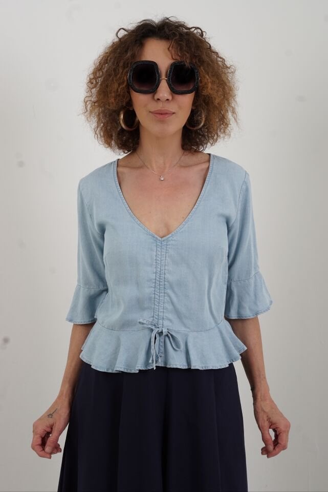 Volanlı Tencel Bluz