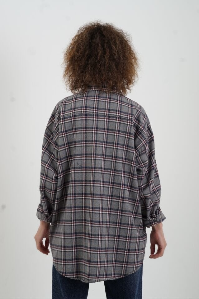 Gri Ekose Oversize Gömlek