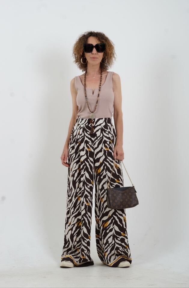 Kahve Zebra Desen Bol Paça Pantolon