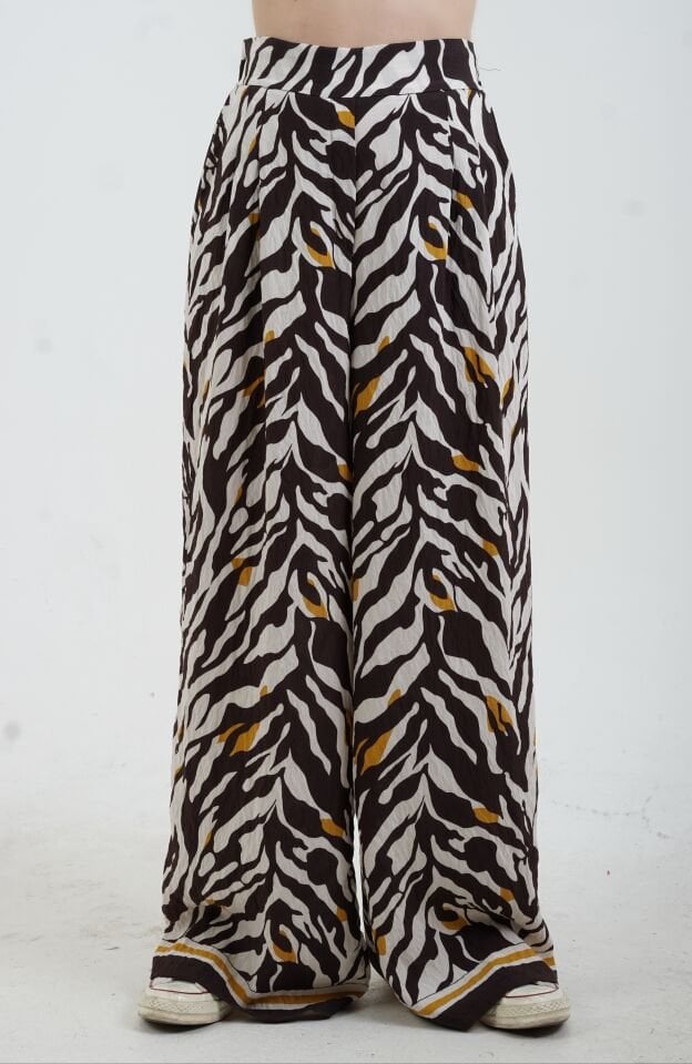 Kahve Zebra Desen Bol Paça Pantolon