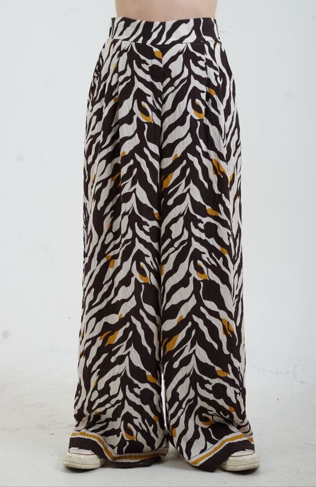 Kahve Zebra Desen Bol Paça Pantolon
