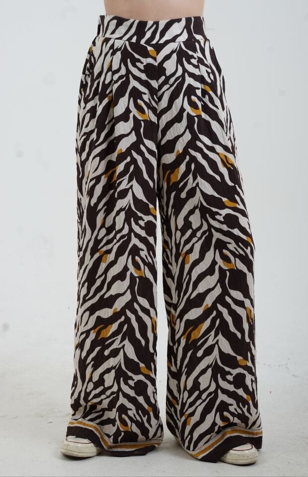 Kahve Zebra Desen Bol Paça Pantolon