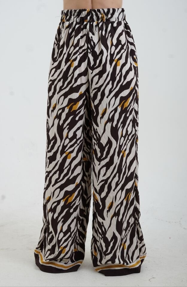 Kahve Zebra Desen Bol Paça Pantolon