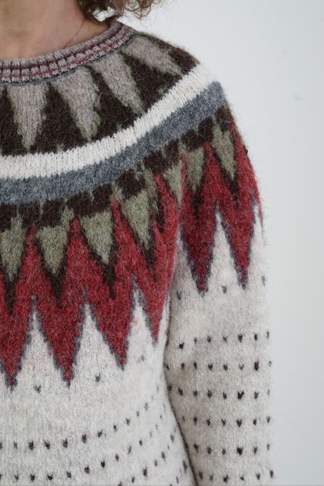 Ekru İskandinav Desenli Kazak