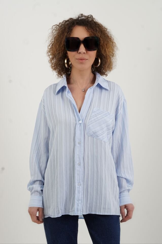 Mavi Çizgili Oversize Gömlek