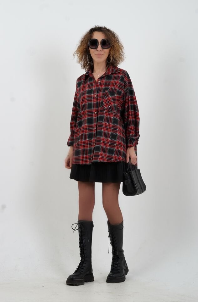 Kırmızı Ekose Oversize Gömlek