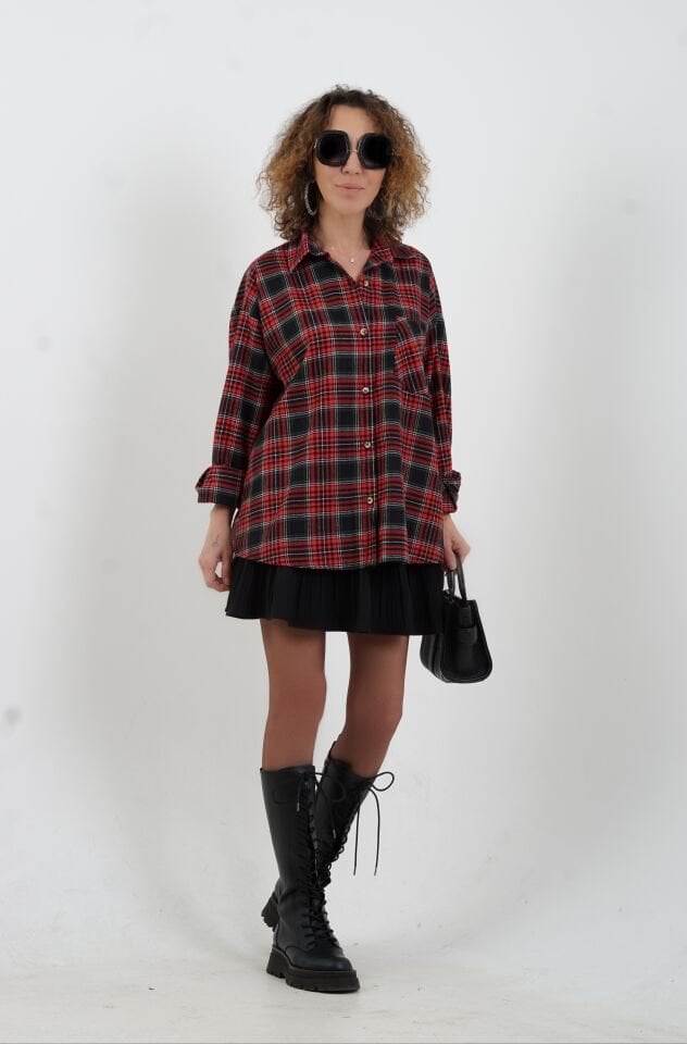 Kırmızı Ekose Oversize Gömlek