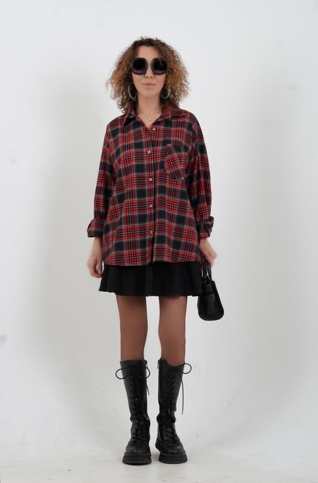 Kırmızı Ekose Oversize Gömlek