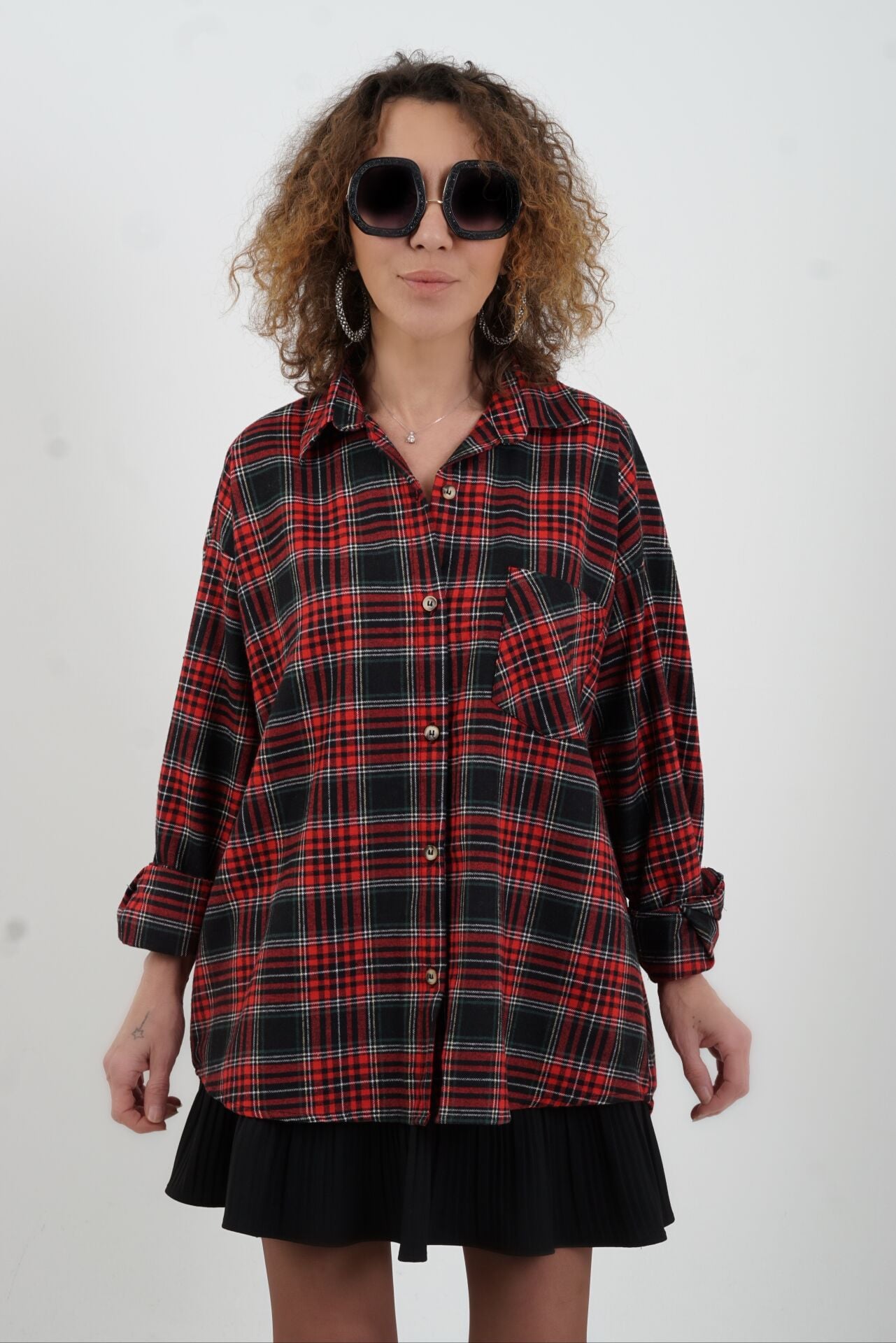 Kırmızı Ekose Oversize Gömlek