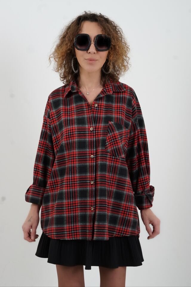 Kırmızı Ekose Oversize Gömlek