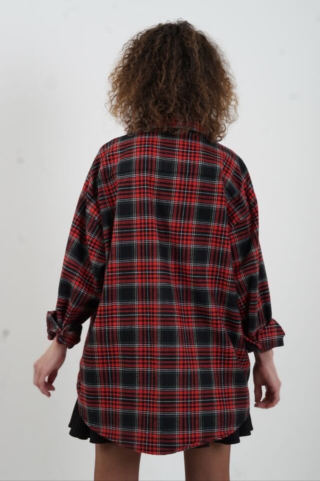 Kırmızı Ekose Oversize Gömlek