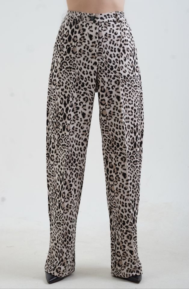 Bej Leopar Desen Pantolon