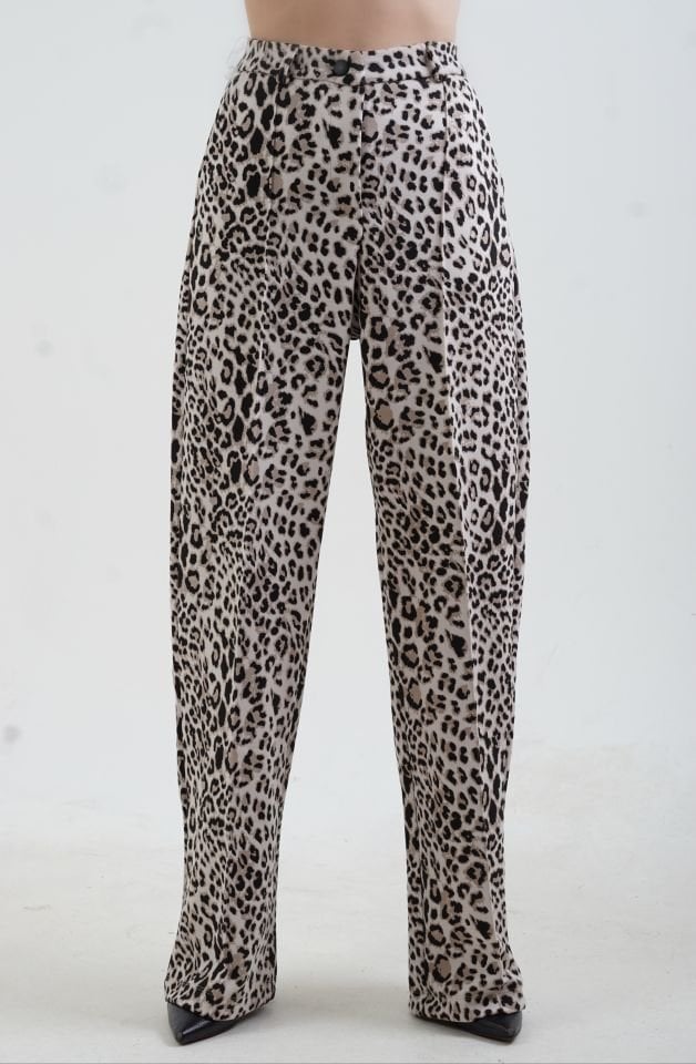 Bej Leopar Desen Pantolon
