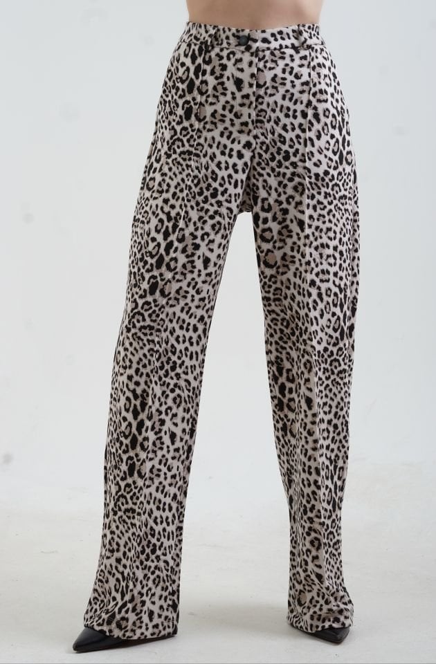 Bej Leopar Desen Pantolon