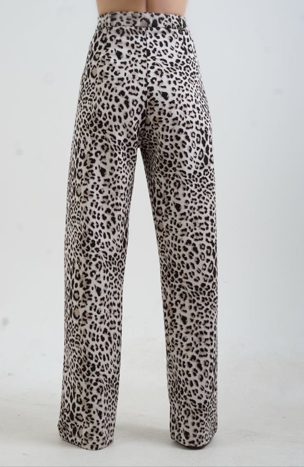 Bej Leopar Desen Pantolon