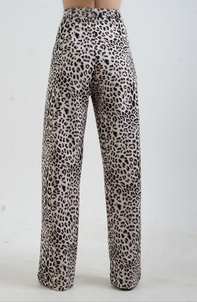 Bej Leopar Desen Pantolon