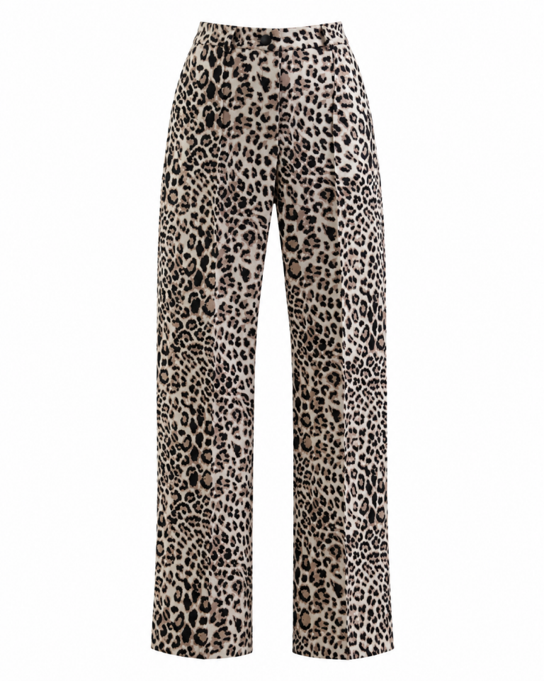 Bej Leopar Desen Pantolon