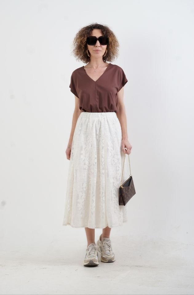 Kahve V Yaka Japone Kol Bluz