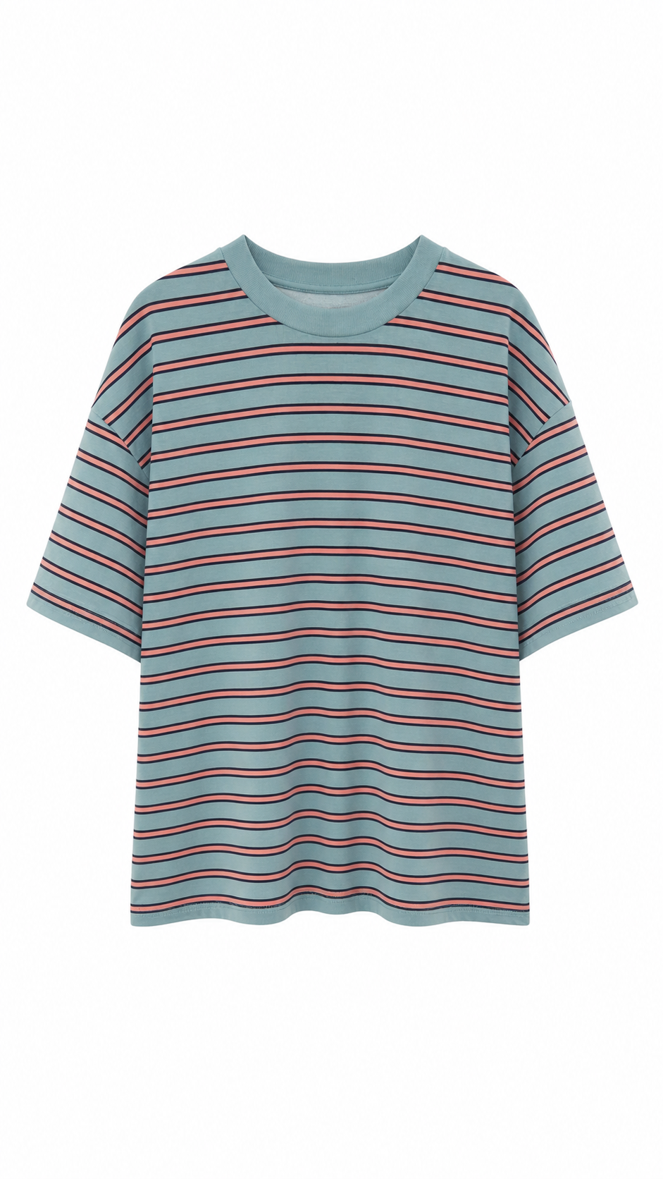 Mavi O Yaka Çizgili Tshirt