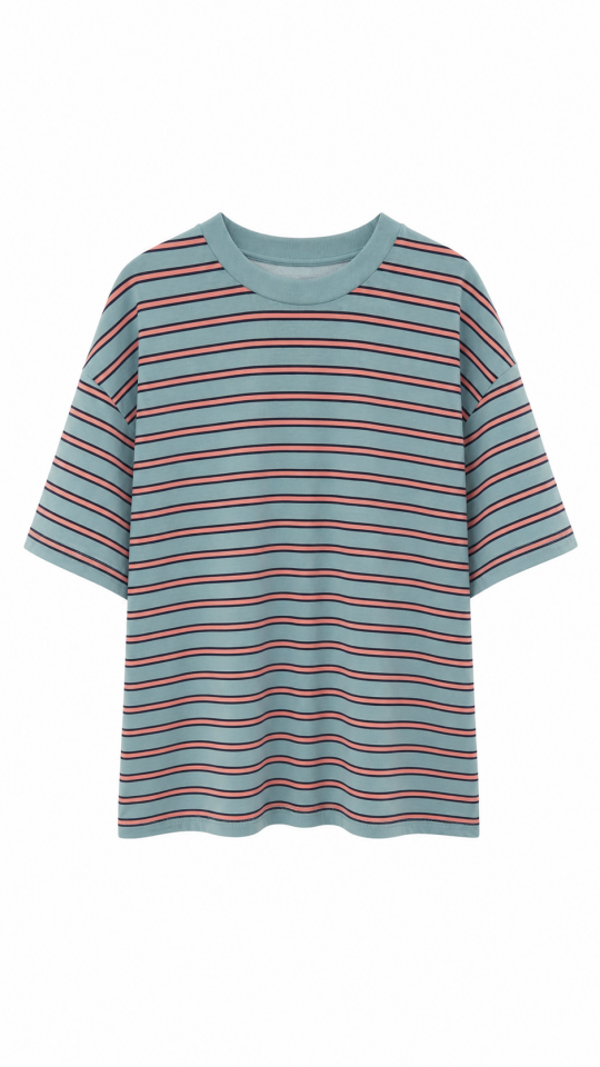 Mavi O Yaka Çizgili Tshirt