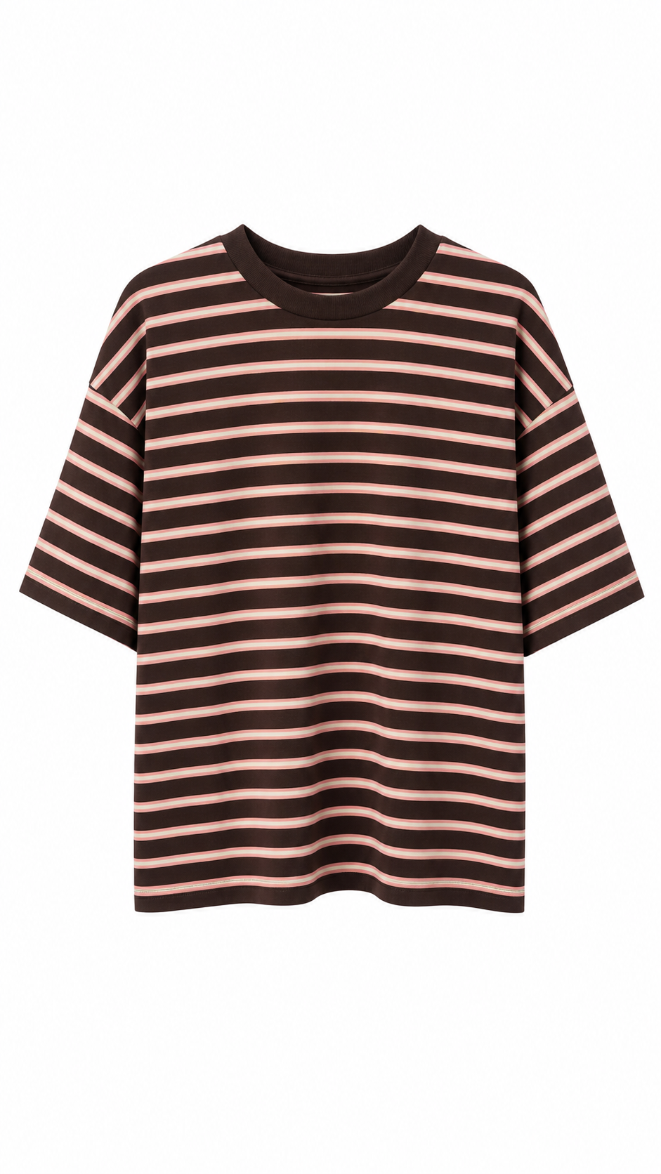 Kahve O Yaka Çizgili Tshirt