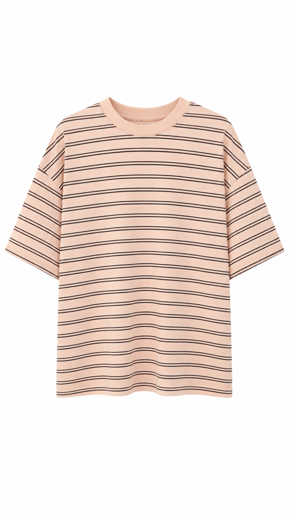 Pembe O Yaka Çizgili Tshirt