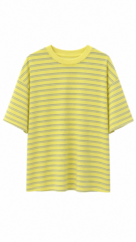 Sarı O Yaka Çizgili Tshirt