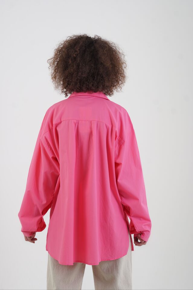 Fuşya Kolu Sedef Düğmeli Oversize Gömlek